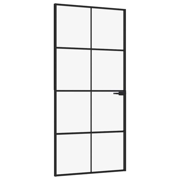 vidaXL Porte d'int&eacute;rieur Noir 93x201,5 cm Tremp&eacute; verre aluminium fin