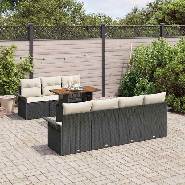 vidaXL Ensemble de canapé de jardin avec coussin 8 pcs Noir et crème