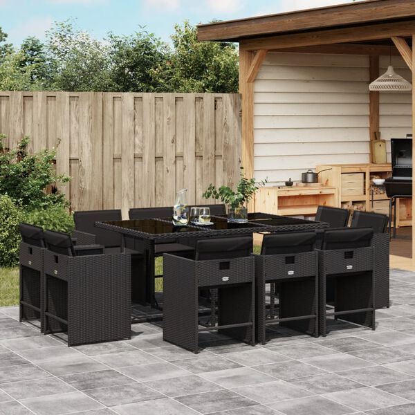 vidaXL Ensemble &agrave; manger de jardin 11 pcs coussins noir r&eacute;sine tress&eacute;e