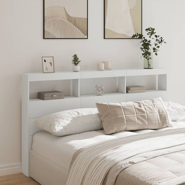 vidaXL Armoire t&ecirc;te de lit avec LED blanc 180x17x102 cm