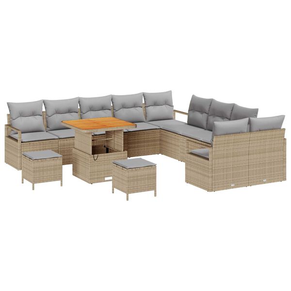 vidaXL Ensemble de canap&eacute; de jardin 13 pcs Beige Poly rotin