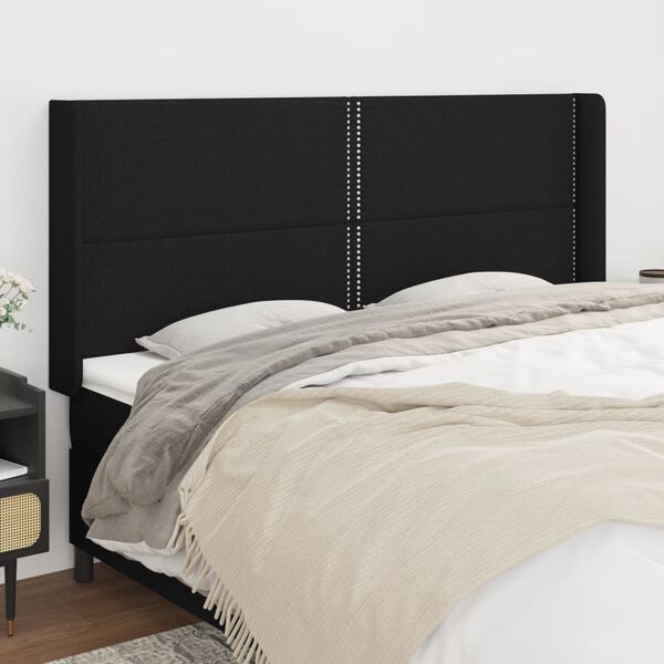 vidaXL T&ecirc;te de lit avec oreilles Noir 203x16x118/128 cm Tissu