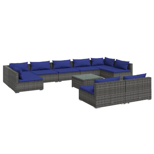 vidaXL Salon de jardin 10 pcs avec coussins Gris R&eacute;sine tress&eacute;e
