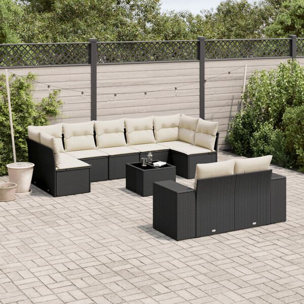 vidaXL Salon de jardin 10 pcs avec coussins noir r&eacute;sine tress&eacute;e