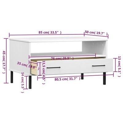 vidaXL Table basse avec pieds en métal Blanc 85x50x45 cm Bois OSLO