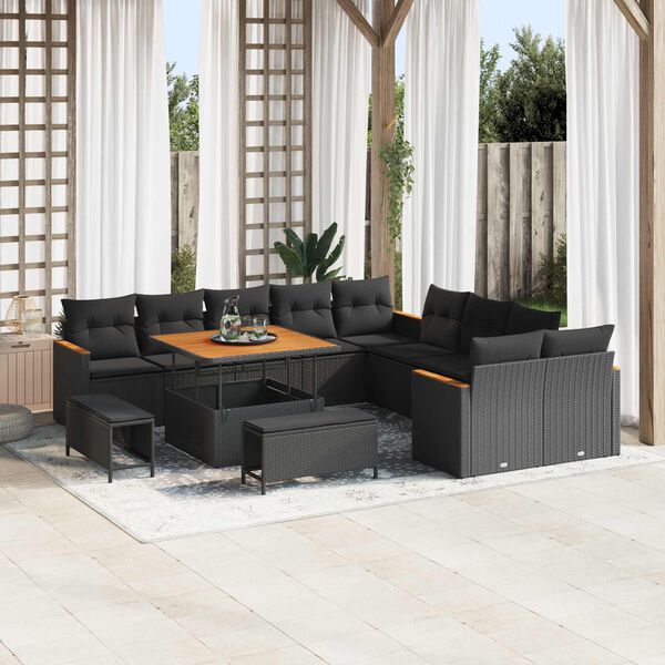 vidaXL Ensemble de canap&eacute; de jardin avec coussin 13 pcs Noir polyrotin