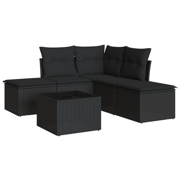 vidaXL Salon de jardin 6 pcs avec coussins noir r&eacute;sine tress&eacute;e
