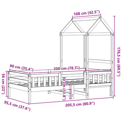 vidaXL Cadre de lit avec toit sans matelas 90x200 cm