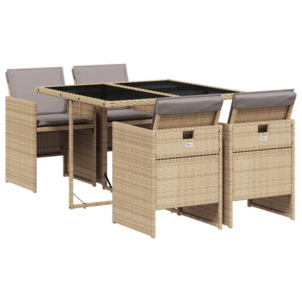 vidaXL Ensemble &agrave; manger de jardin coussins 5 pcs m&eacute;lange beige rotin