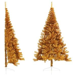 vidaXL Demi sapin de No&euml;l artificiel avec support dor&eacute; 210 cm PET