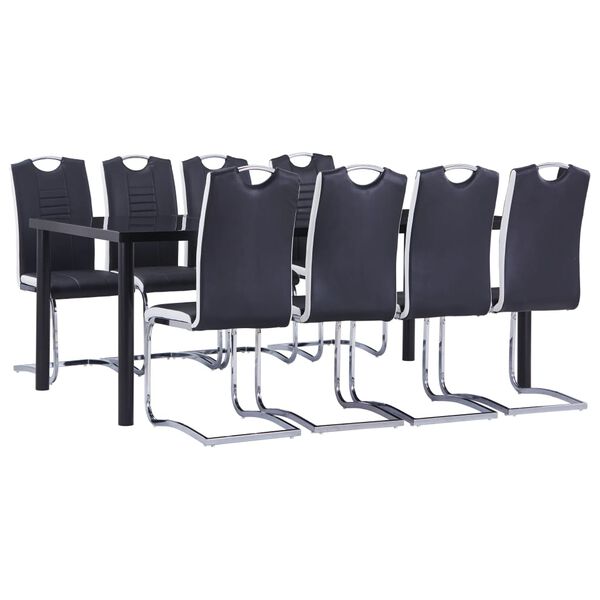 vidaXL Ensemble de salle &agrave; manger 9 pcs Similicuir Noir