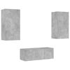 vidaXL Unit&eacute;s murales TV avec LED 4 pcs gris b&eacute;ton bois d'ing&eacute;nierie