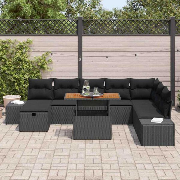 vidaXL Ensemble de canap&eacute; de jardin 9 pcs Noir Poly rotin