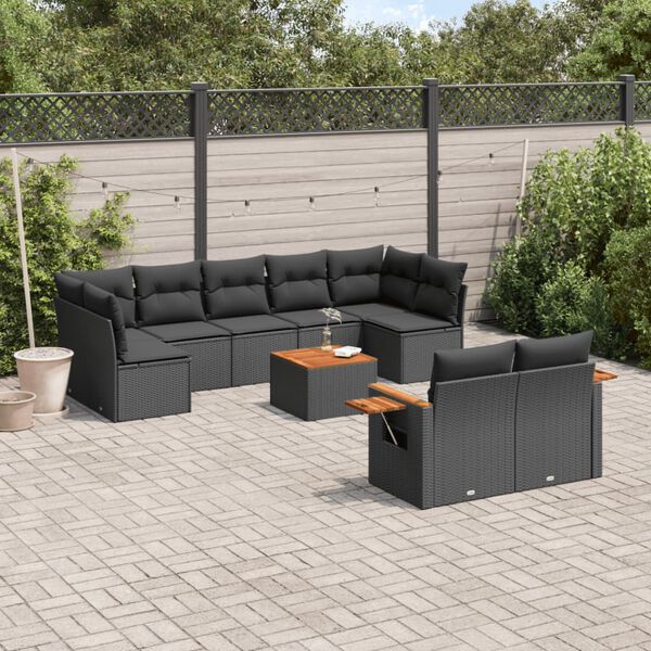 vidaXL Salon de jardin 10 pcs avec coussins noir r&eacute;sine tress&eacute;e