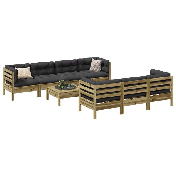 vidaXL Salon de jardin 8 pcs avec coussins bois de pin impr&eacute;gn&eacute;