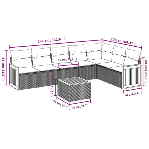 vidaXL Salon de jardin 8 pcs avec coussins gris r&eacute;sine tress&eacute;e