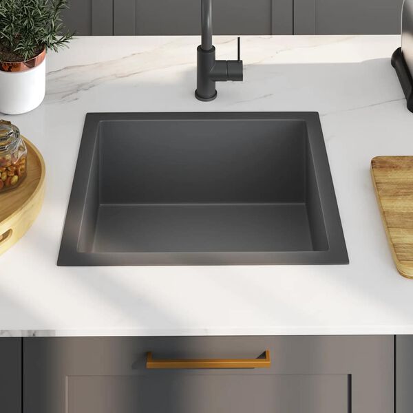 vidaXL &Eacute;vier de cuisine fait main Noir Acier inoxydable