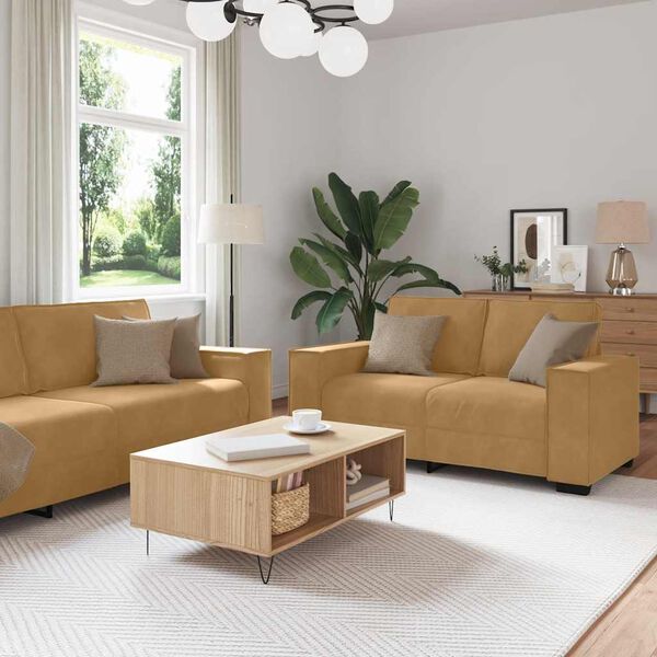 vidaXL Ensemble de canap&eacute;s 3 pcs avec coussins Marron Velours