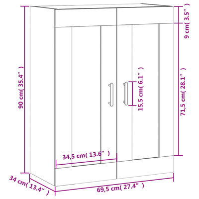 vidaXL Armoire murale blanc 69,5x34x90 cm bois d'ingénierie