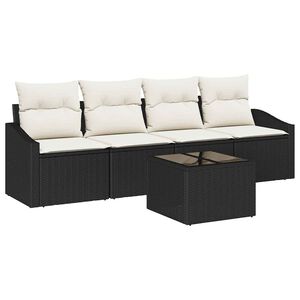 vidaXL Ensemble de Canap&eacute;s 5 pc Noir et Cr&egrave;me polyrotin