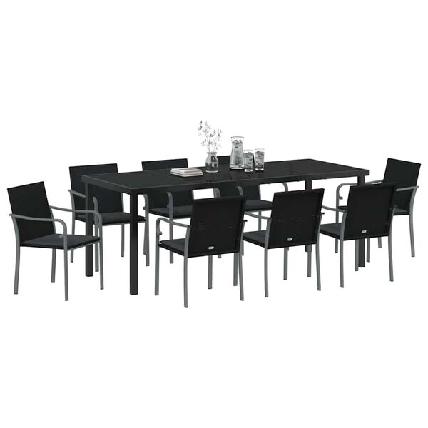 vidaXL Ensemble de salle à manger pour jardin 9 pcs Noir et gris