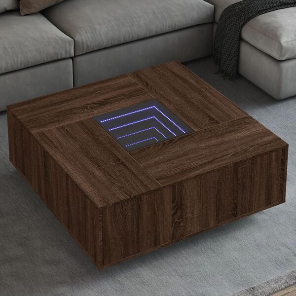 vidaXL Table basse avec LED infini ch&ecirc;ne marron 100x100x40 cm