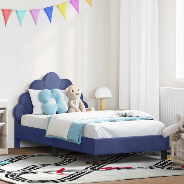 vidaXL Cadre de lit pour enfants avec t&ecirc;te de lit Bleu police Velours