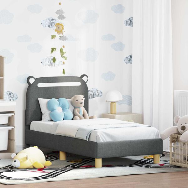 vidaXL Cadre de lit pour tout-petit avec t&ecirc;te de lit Gris fonc&eacute; tissu