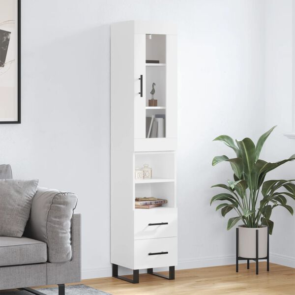 vidaXL Buffet haut Blanc 34,5x34x180 cm Bois d'ing&eacute;nierie