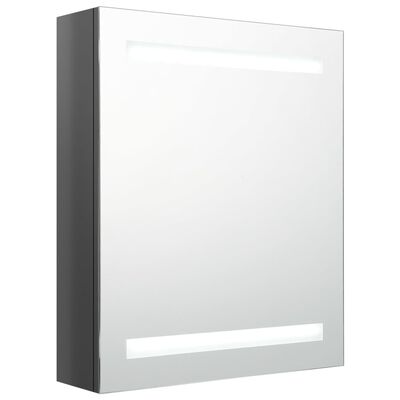 vidaXL Armoire de salle de bain à miroir LED Gris brillant 50x14x60 cm