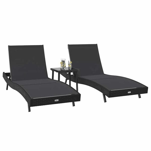vidaXL Transat 3 pcs Noir 197 x 70 x 82 cm polyrotin
