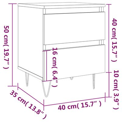 vidaXL Tables de chevet 2 pcs gris béton 40x35x50 cm bois d’ingénierie