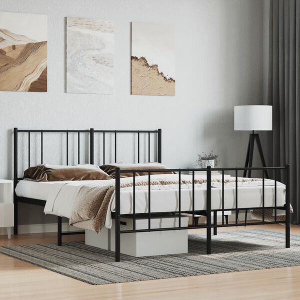 vidaXL Cadre de lit m&eacute;tal sans matelas avec pied de lit noir 140x200cm