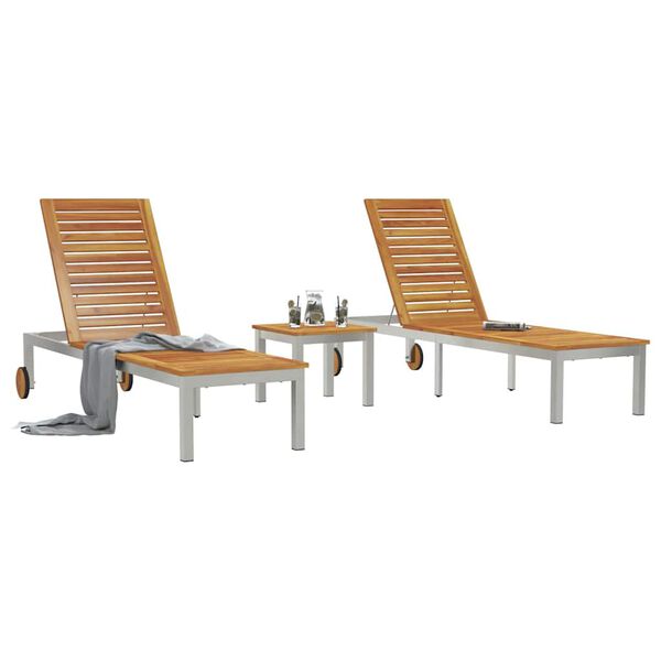 vidaXL Transat 2-personne 3 pcs Marron Bois d'Acacia Massif