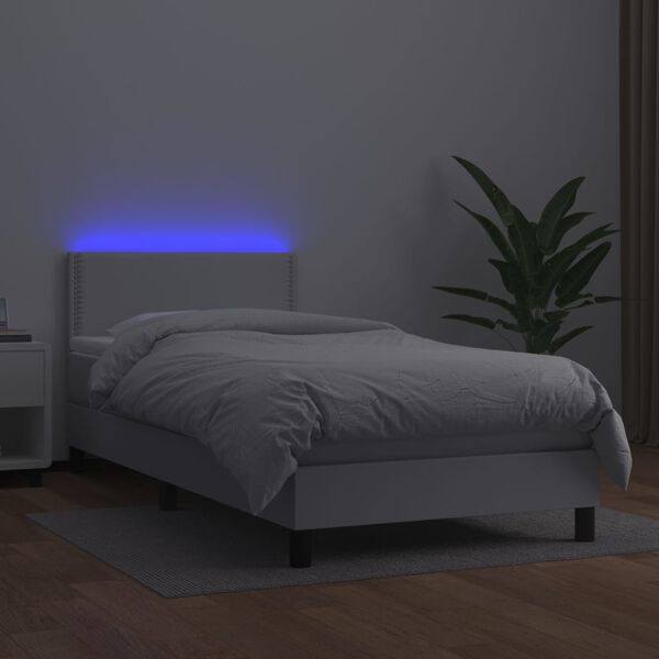 vidaXL Sommier &agrave; lattes de lit avec matelas et LED Blanc 90x190 cm