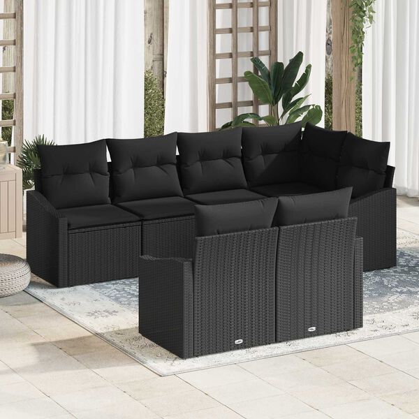 vidaXL Ensemble de Canapés avec coussin 7 pcs Noir polyrotin