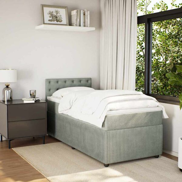 vidaXL Sommier &agrave; lattes de lit et matelas Gris clair 90x200 cm Velours