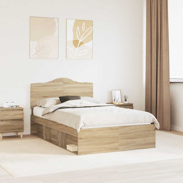 vidaXL Cadre de lit avec t&ecirc;te de lit Sonoma 120 x 190 cm Pin massif
