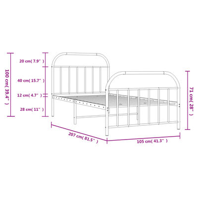 vidaXL Cadre de lit métal sans matelas et pied de lit blanc 100x200 cm