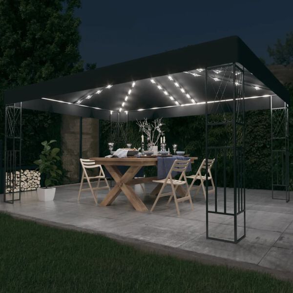 vidaXL Tonnelle avec guirlande lumineuse &agrave; LED 3x4 m Anthracite Tissu