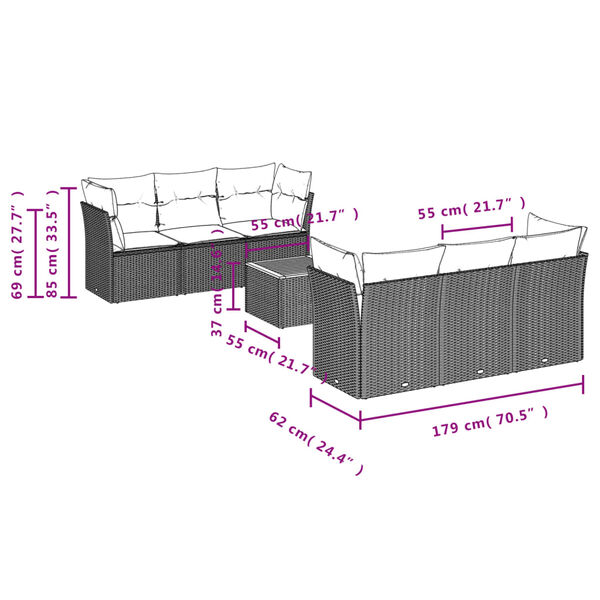 vidaXL Salon de jardin 7 pcs avec coussins noir r&eacute;sine tress&eacute;e