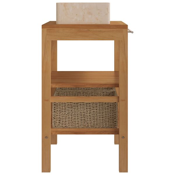 vidaXL Armoire de toilette Teck solide avec lavabo en marbre Noir