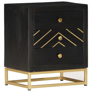 vidaXL Table de chevet Noir et dor&eacute; 40x30x50cm Bois de manguier massif