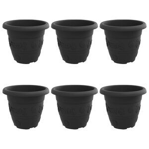 vidaXL Pot &agrave; fleurs rond 6 pc Noir &Oslash; 22 x 18 cm Plastique
