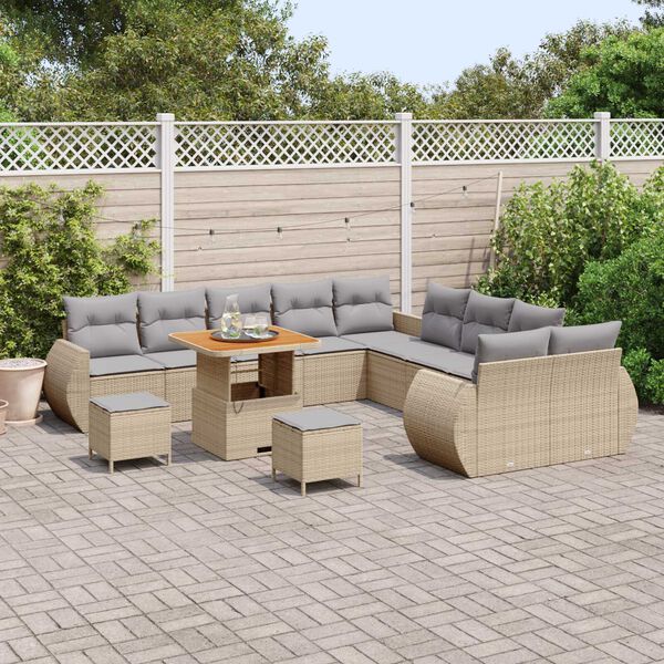 vidaXL Ensemble de canap&eacute; de jardin 13 pcs Beige polyrotin