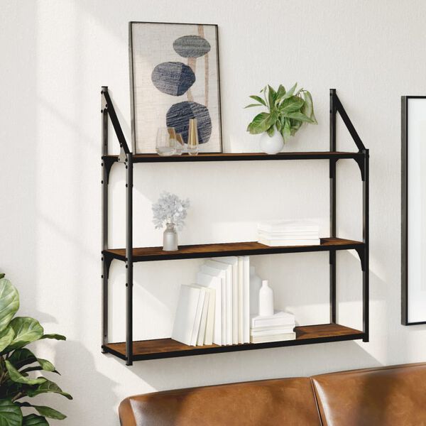 vidaXL &Eacute;tag&egrave;re murale 3 niveaux ch&ecirc;ne fum&eacute; 80x21x78,5 cm