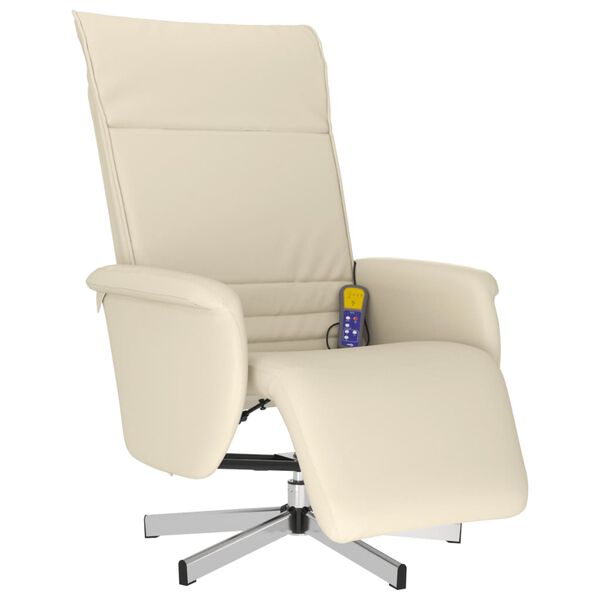 vidaXL Fauteuil inclinable de massage et repose-pieds cr&egrave;me similicuir
