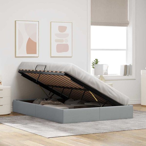 vidaXL Lit de Rangement avec t&ecirc;te de lit Gris clair 140 x 190 cm tissu