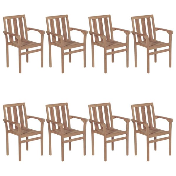 vidaXL Chaises de jardin empilables avec coussins lot de 8 Teck solide