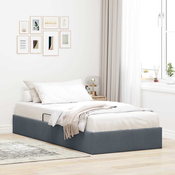 vidaXL Lit de Rangement avec stockage Gris fonc&eacute; 100 x 200 cm Velours